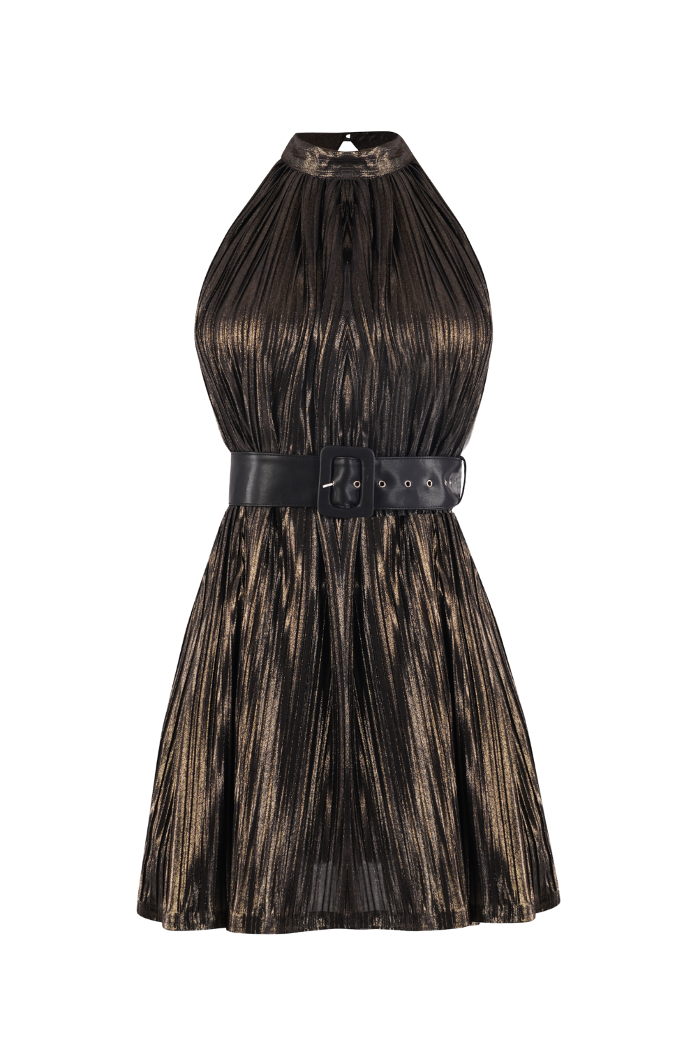 FLAVIA Gold Pleated Dress - DRESSES