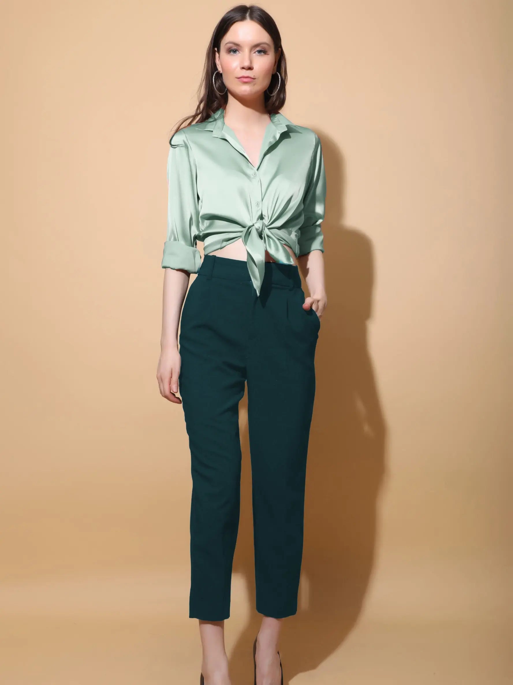 Aqua Blue Satin Shirt - Main Image