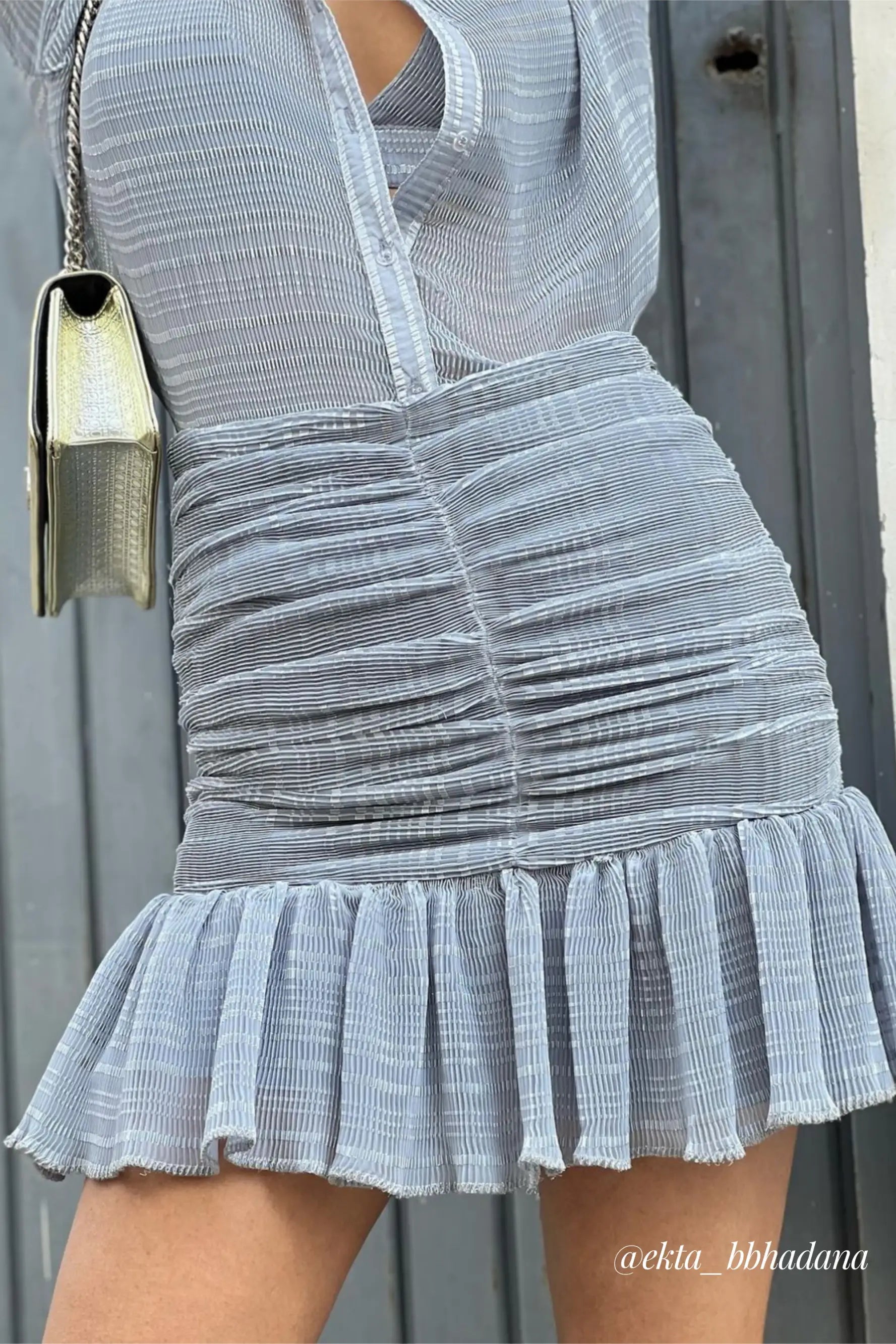 Belle Blue Lurex Shirt and Skirt Co-ord Set - SET