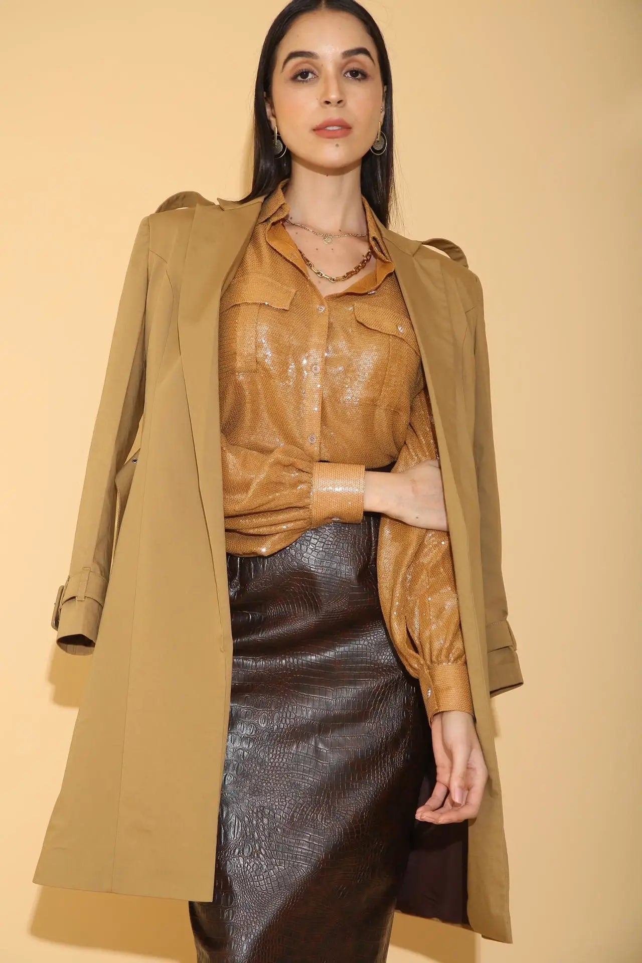 Signature sequins shirt from Torqadorn in burnt gold
