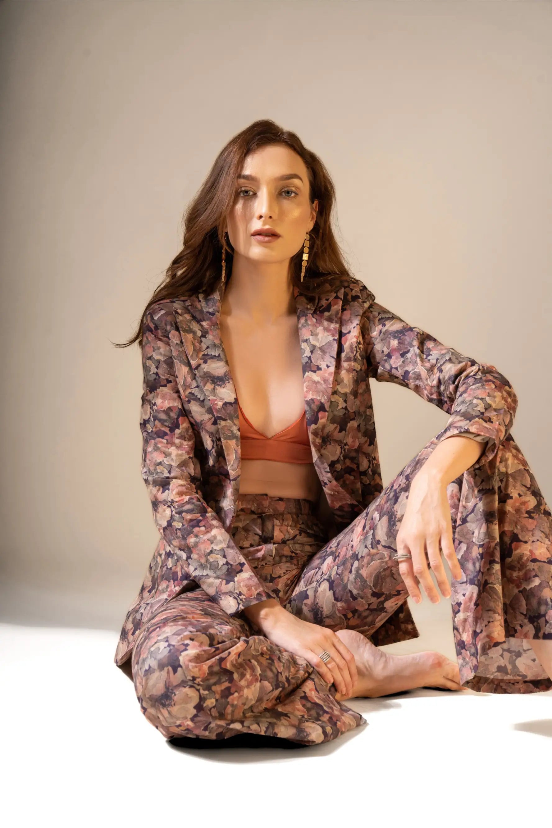 Mulberry Printed Bell bottoms and Blazer Co-ord Set - SET