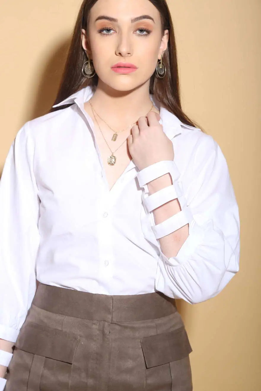 White Shirt With Cut Work Cuff - SHIRTS
