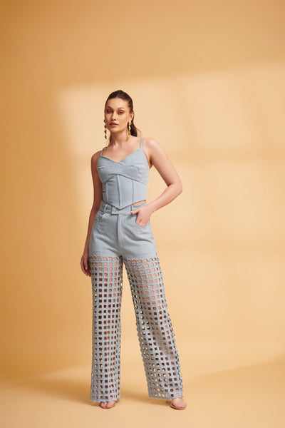 ETHER Denim Corset and Cutwork Jeans Co-ord Set