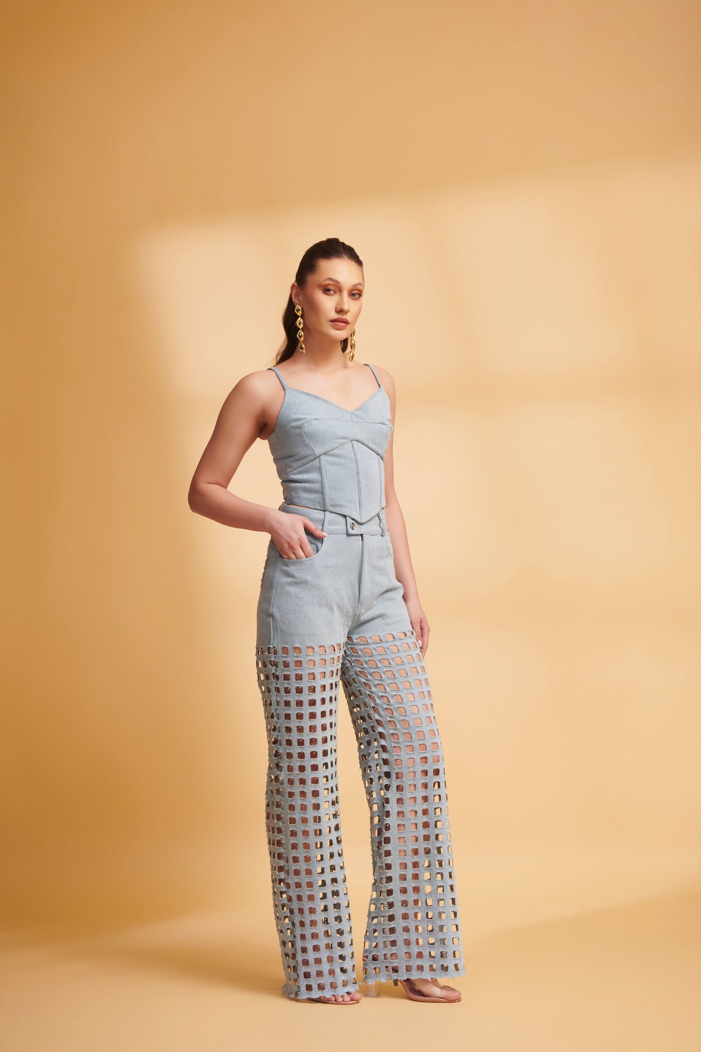 ETHER Denim Corset and Cutwork Jeans Co-ord Set