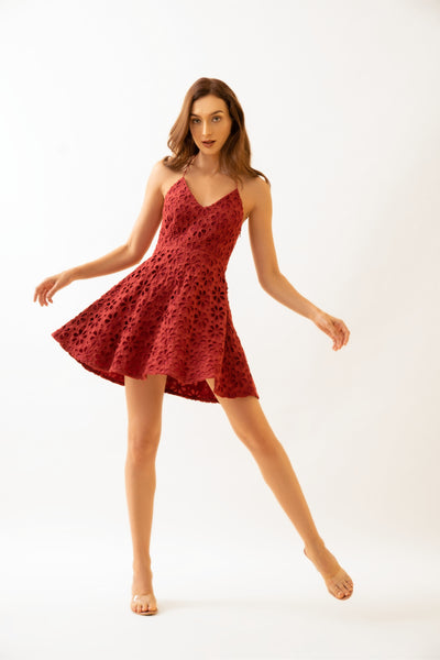 Crimson Schiffli Skater Dress