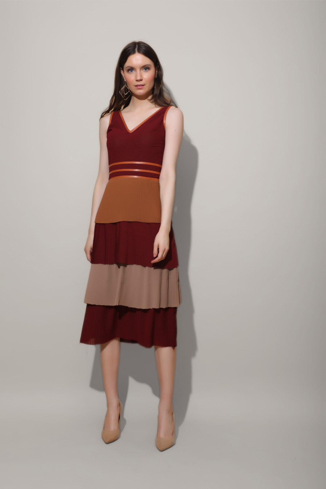 Multicolour Pleated Midi Dress