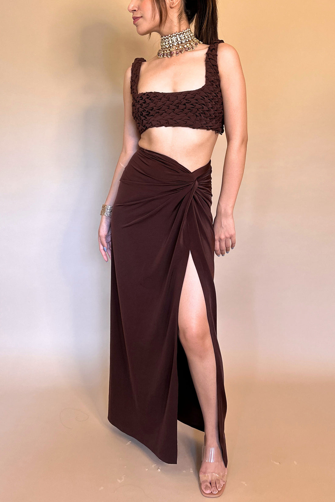 EKKO Smock Top and Draped Skirt Co-ord Set