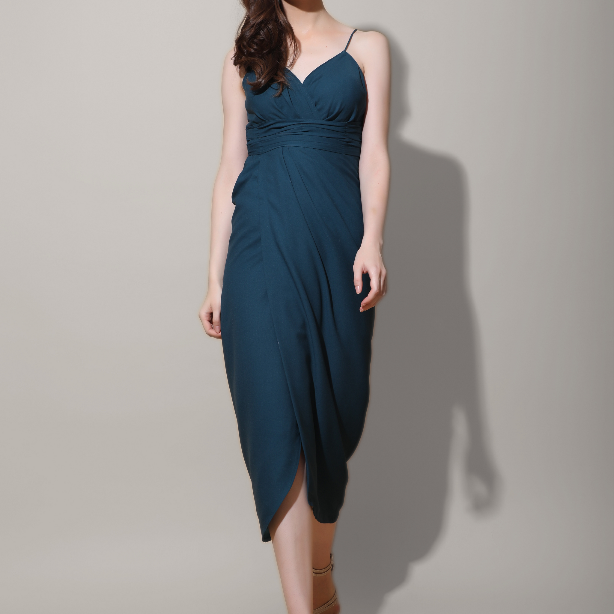 Teal Drape Midi Dress