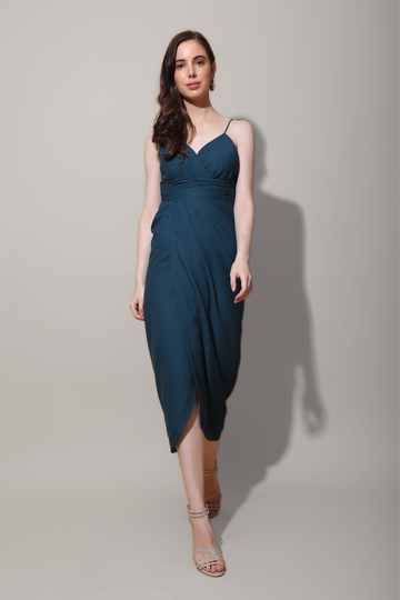 Teal Drape Midi Dress