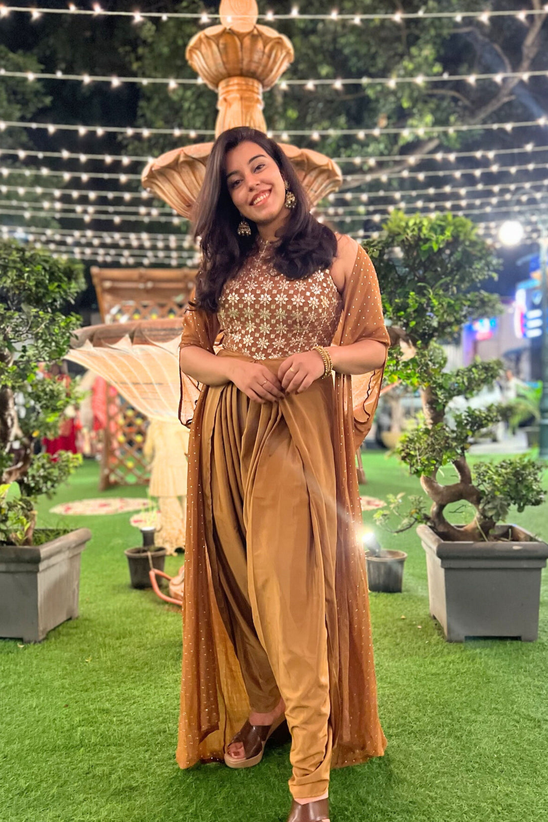 Iced Coffee Embroidered Dhoti Jumpsuit