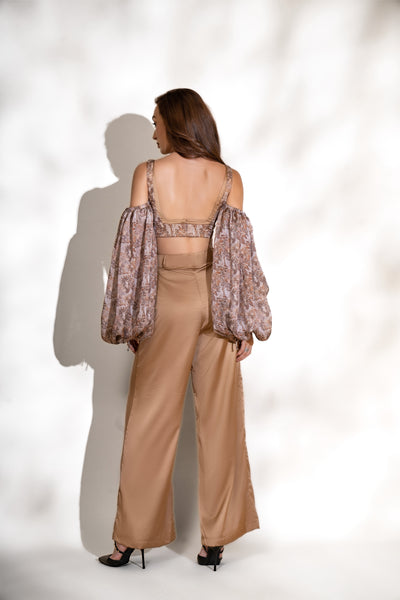 Auric Gold Printed Crop Top and Pants Co-ord