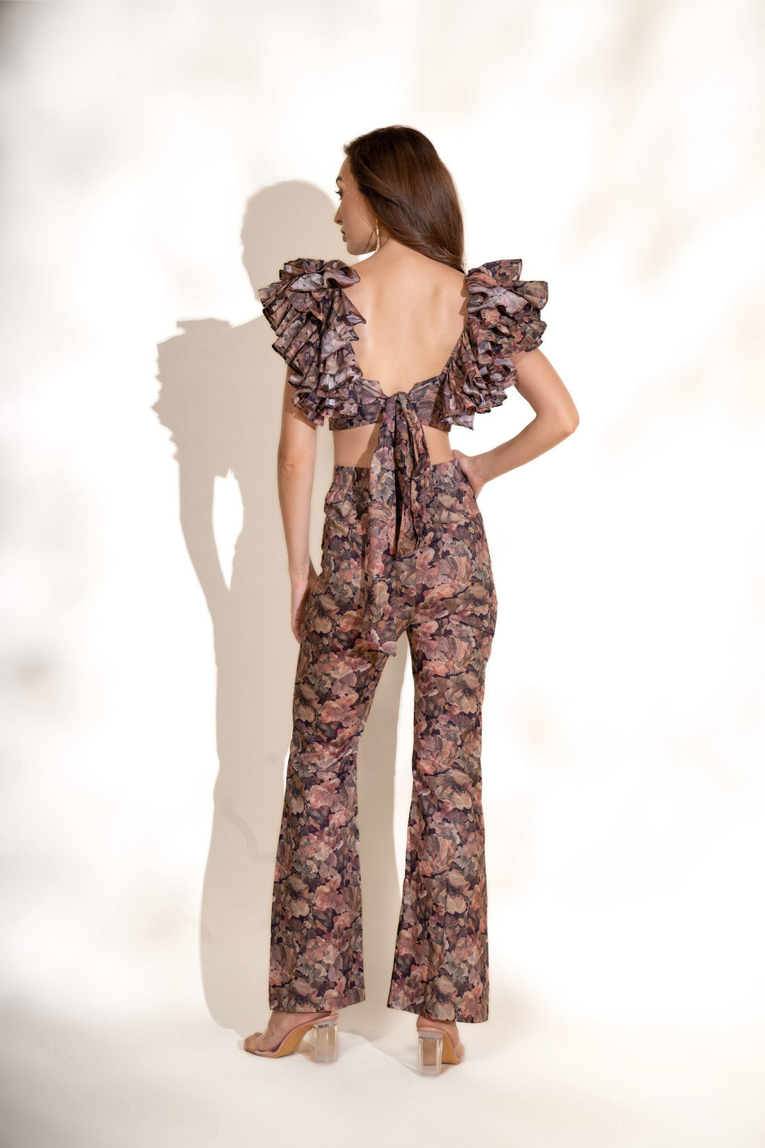 Mulberry Printed Bell bottoms and Ruffle top Co-ord Set
