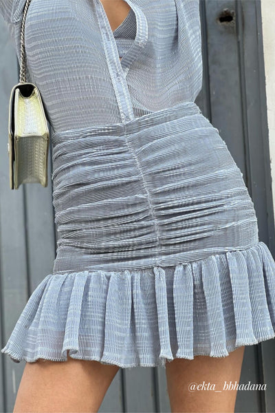 Belle Blue Lurex Shirt and Skirt Co-ord Set