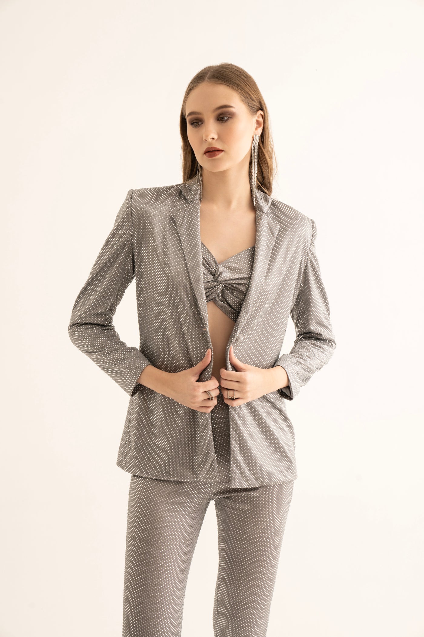 Silver Rhinestone Blazer and Bell Bottoms Co-ord