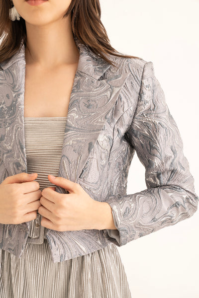 Silver Frost Crop Blazer, Crop Top and Silver Pleated Belted Pants Co-ord