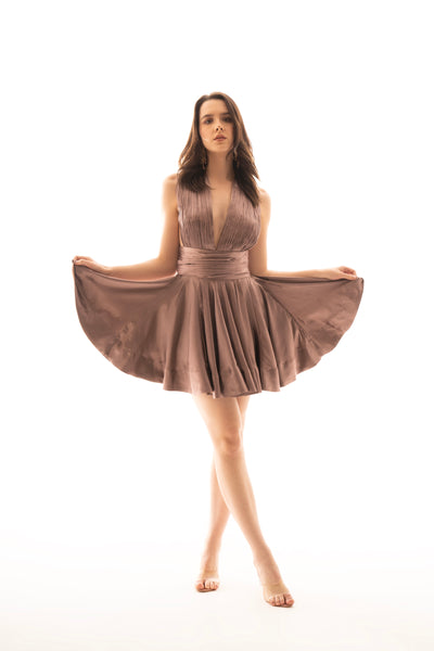 Dusty Rose V-Neck Twirl Dress