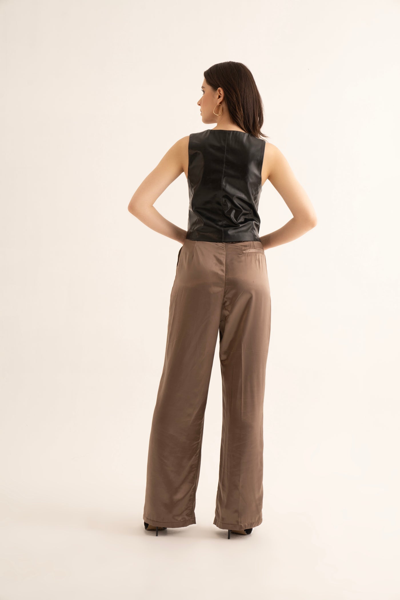Black Faux Leather Waistcoat and Satin Korean Pants Co-ord