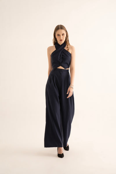 Black Pinstripe Halter Waistcoat and Suiting Pants Co-ord