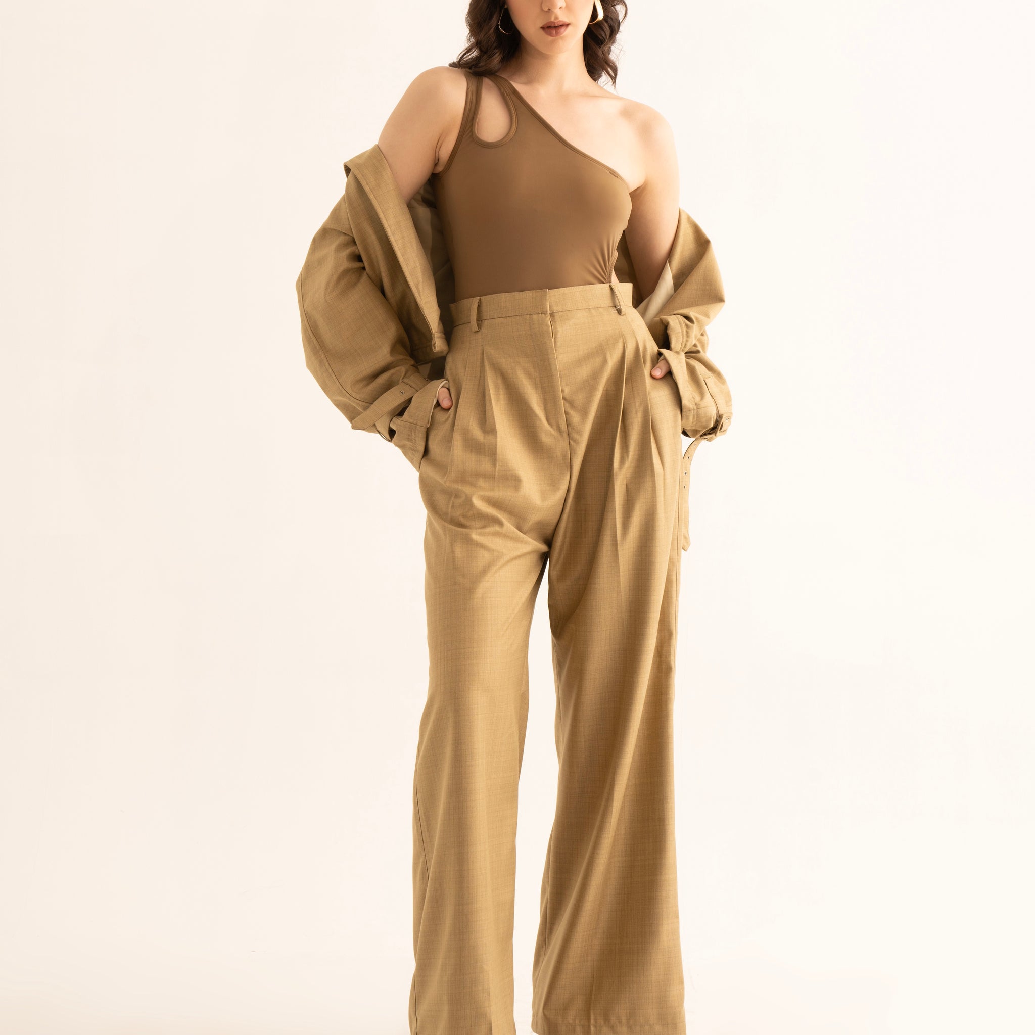 Oversized Khaki Suiting Trench and Pants Co-ord Set