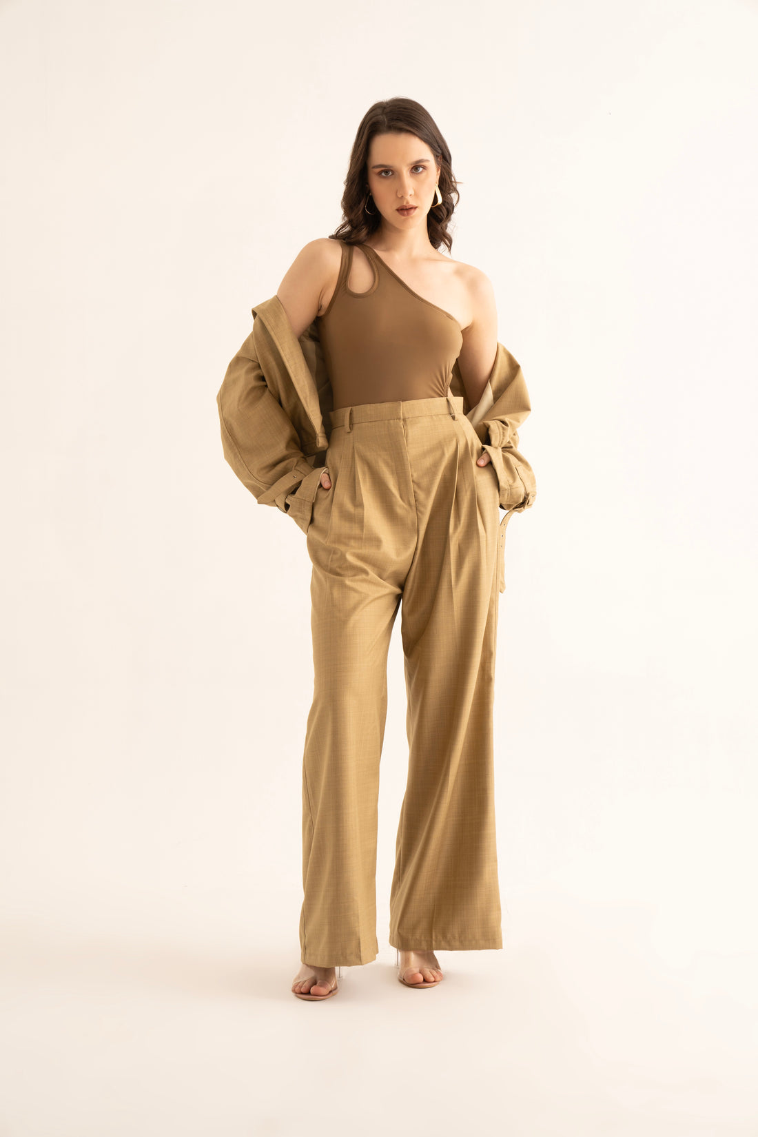 Oversized Khaki Suiting Trench and Pants Co-ord Set