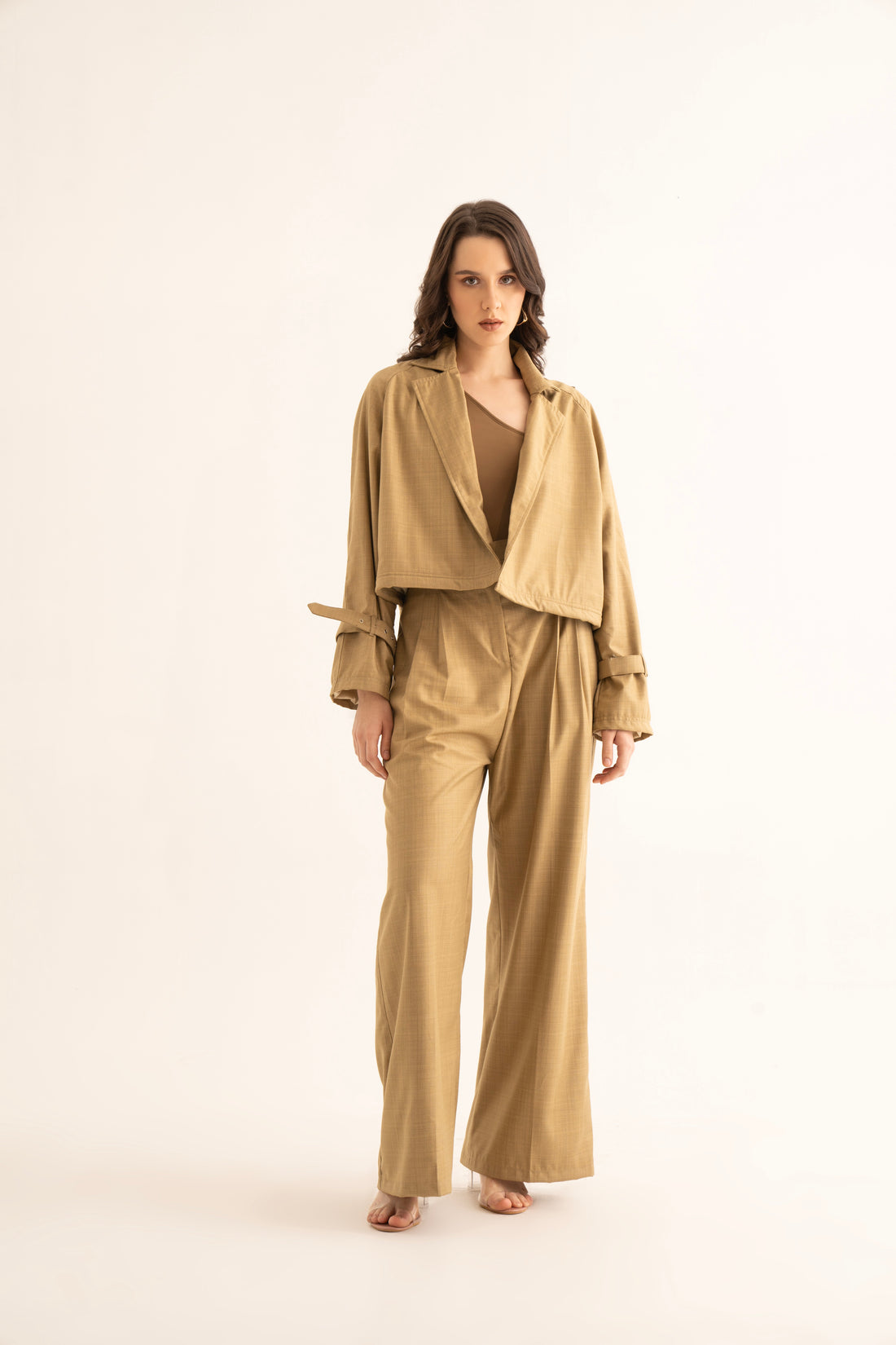 Oversized Khaki Suiting Trench and Pants Co-ord Set