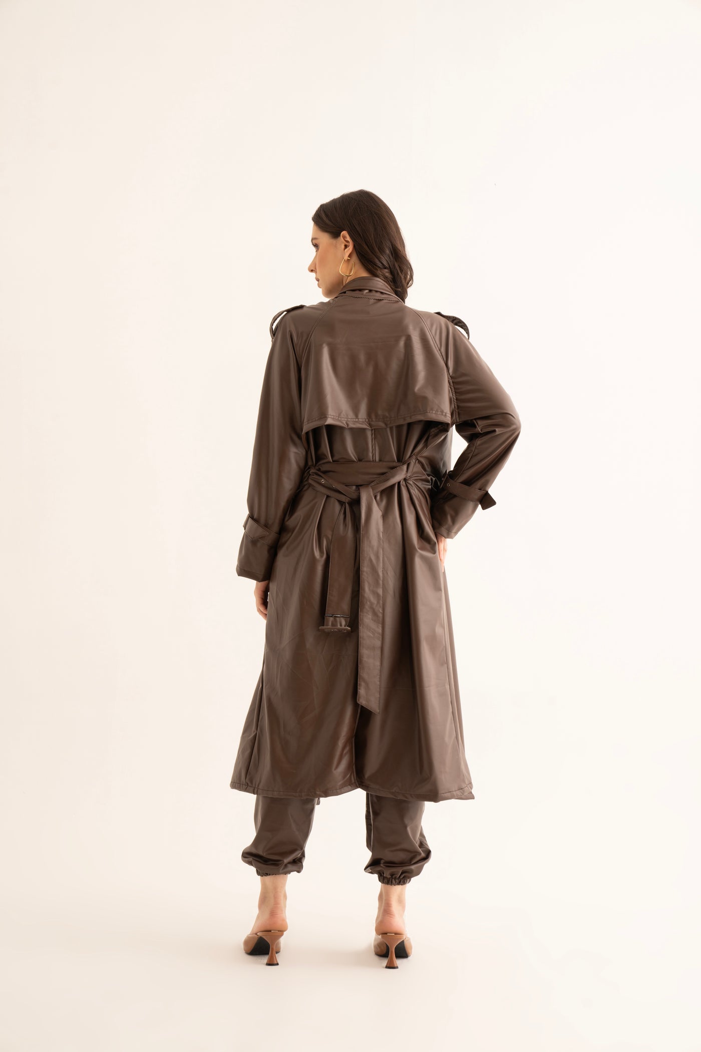 Brown Faux Leather Trench