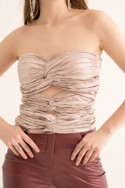 Metallic Rose Pleated Cut Out Tube Top