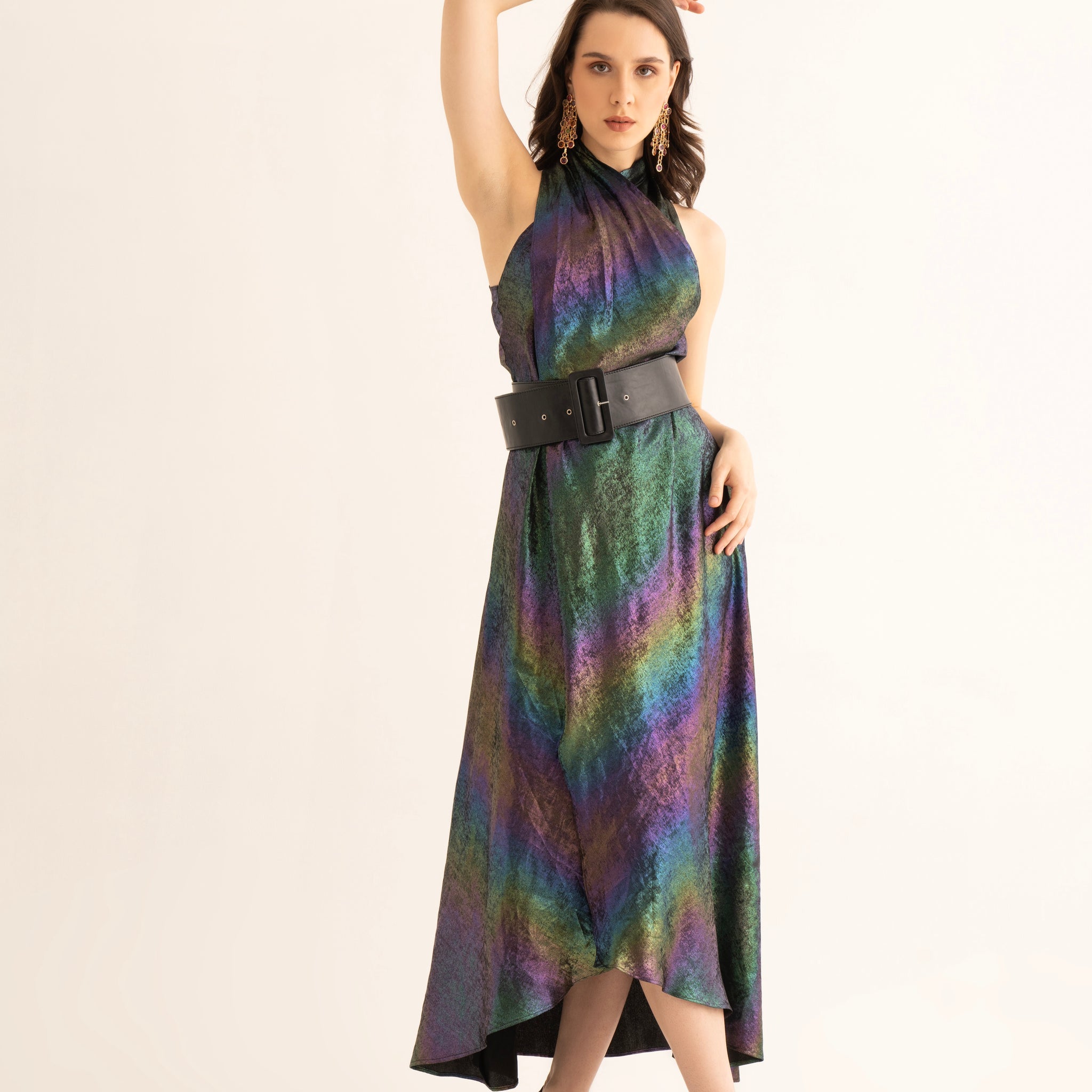 Nightfall Shimmer Crossover Maxi Dress
