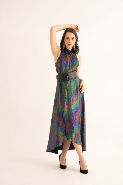 Nightfall Shimmer Crossover Maxi Dress