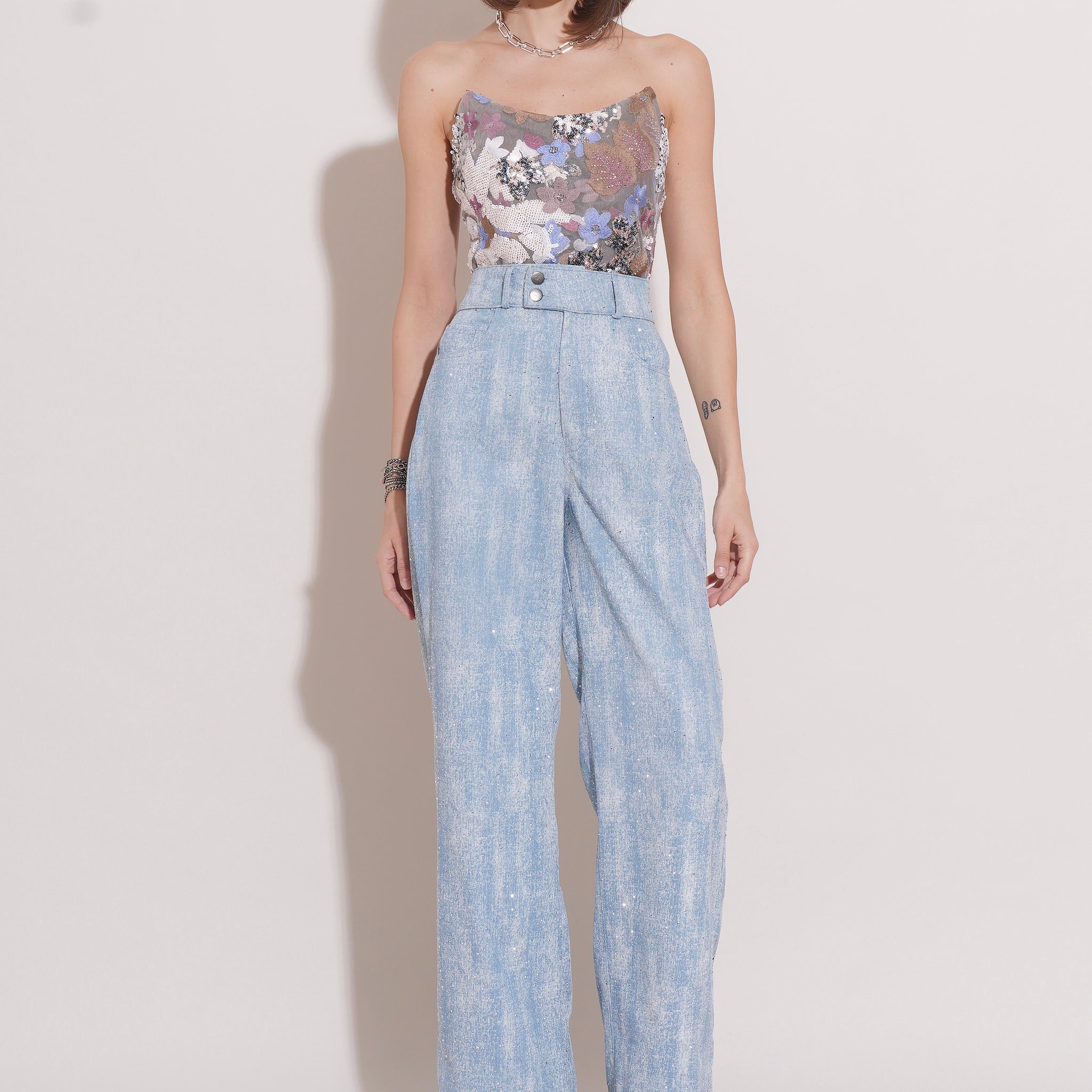 LUMI Embroidered Corset and LANA Crystal Denims Co-ord