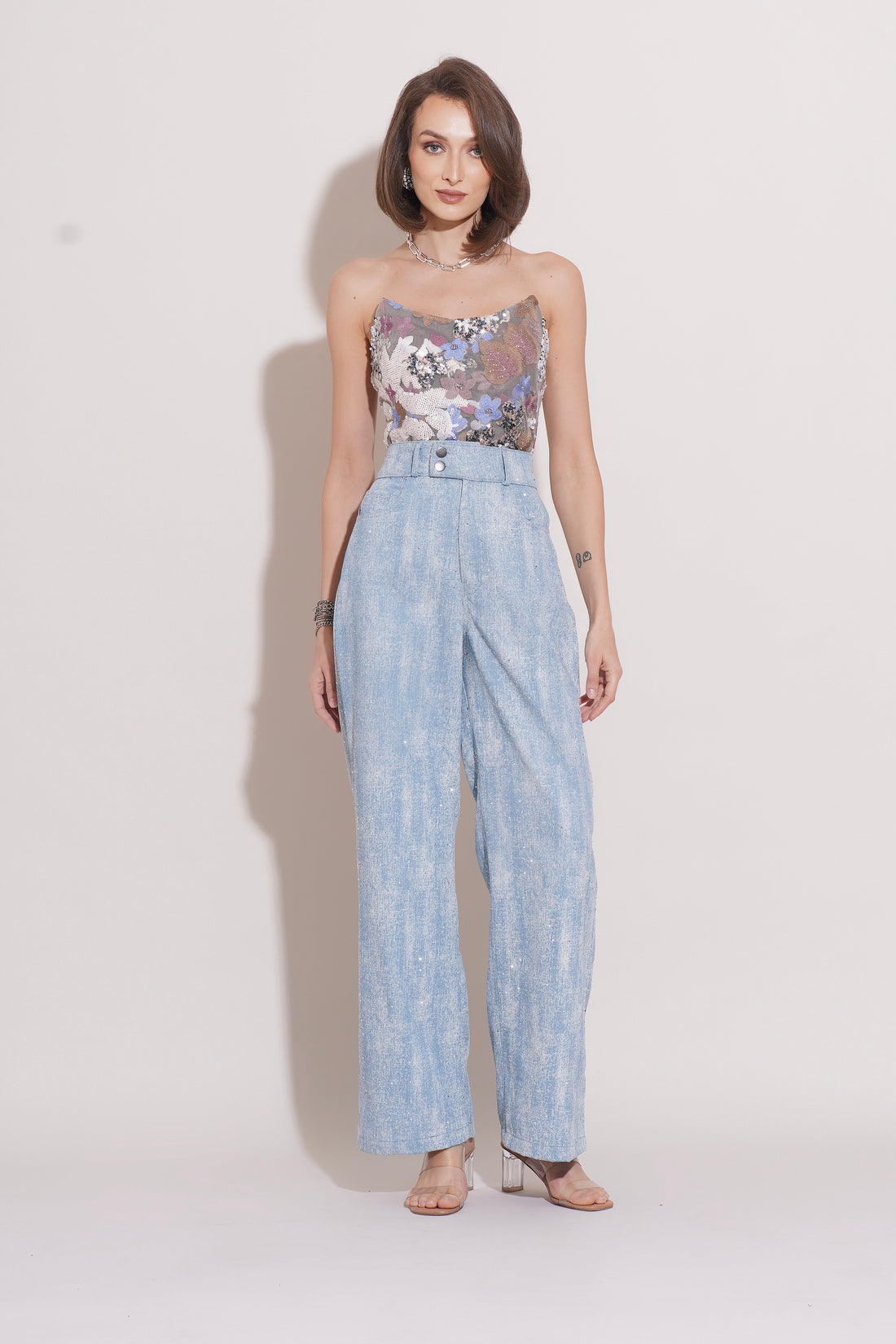 Lumi Embroidered Corset and Lana Crystal Denims Co-ord