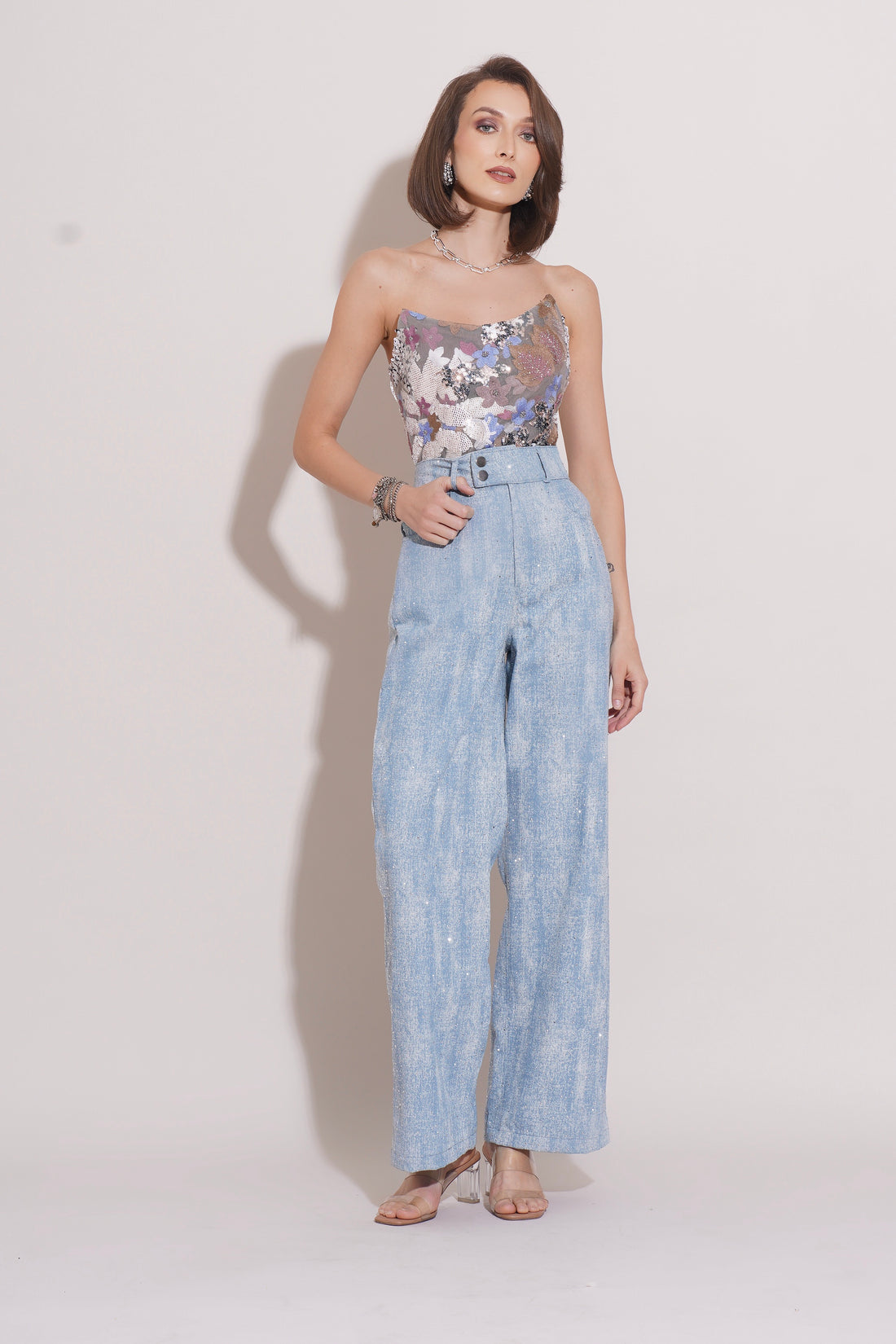 LUMI Embroidered Corset and LANA Crystal Denims Co-ord