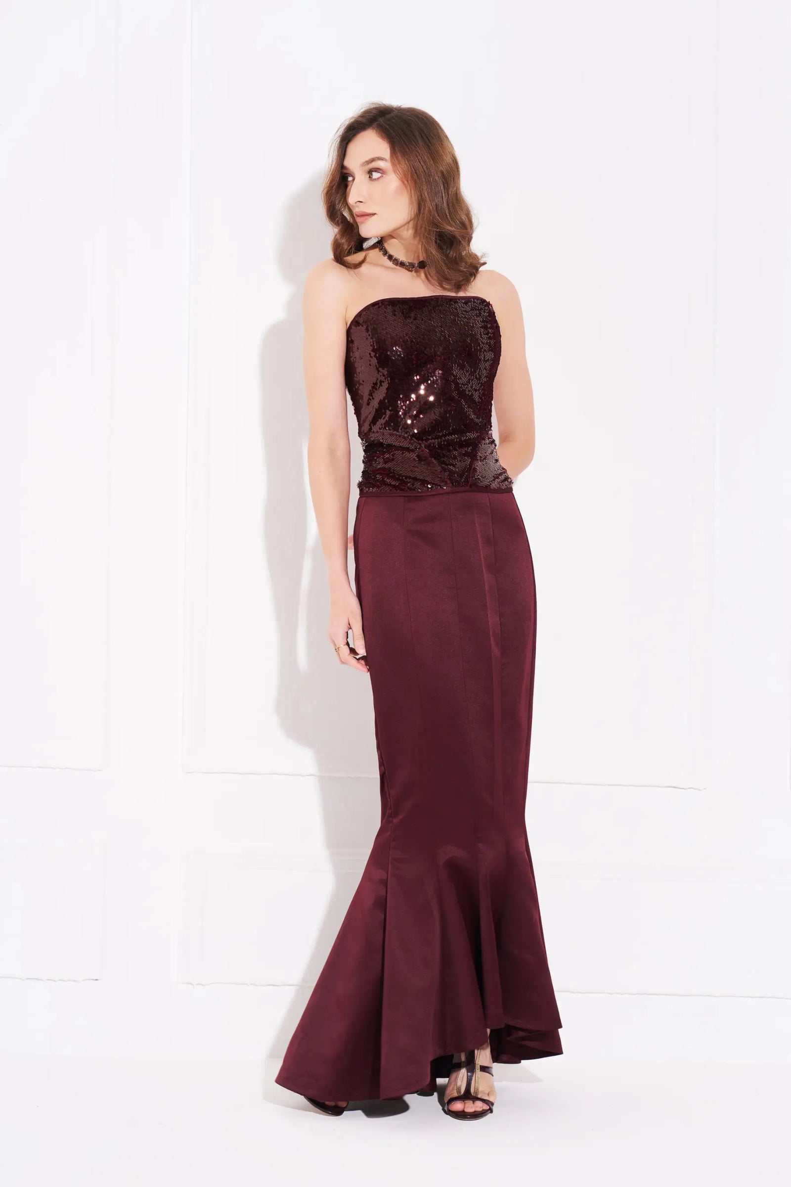 ALEXIS Sequins Corset and Ruffle Midi Skirt Co-ord