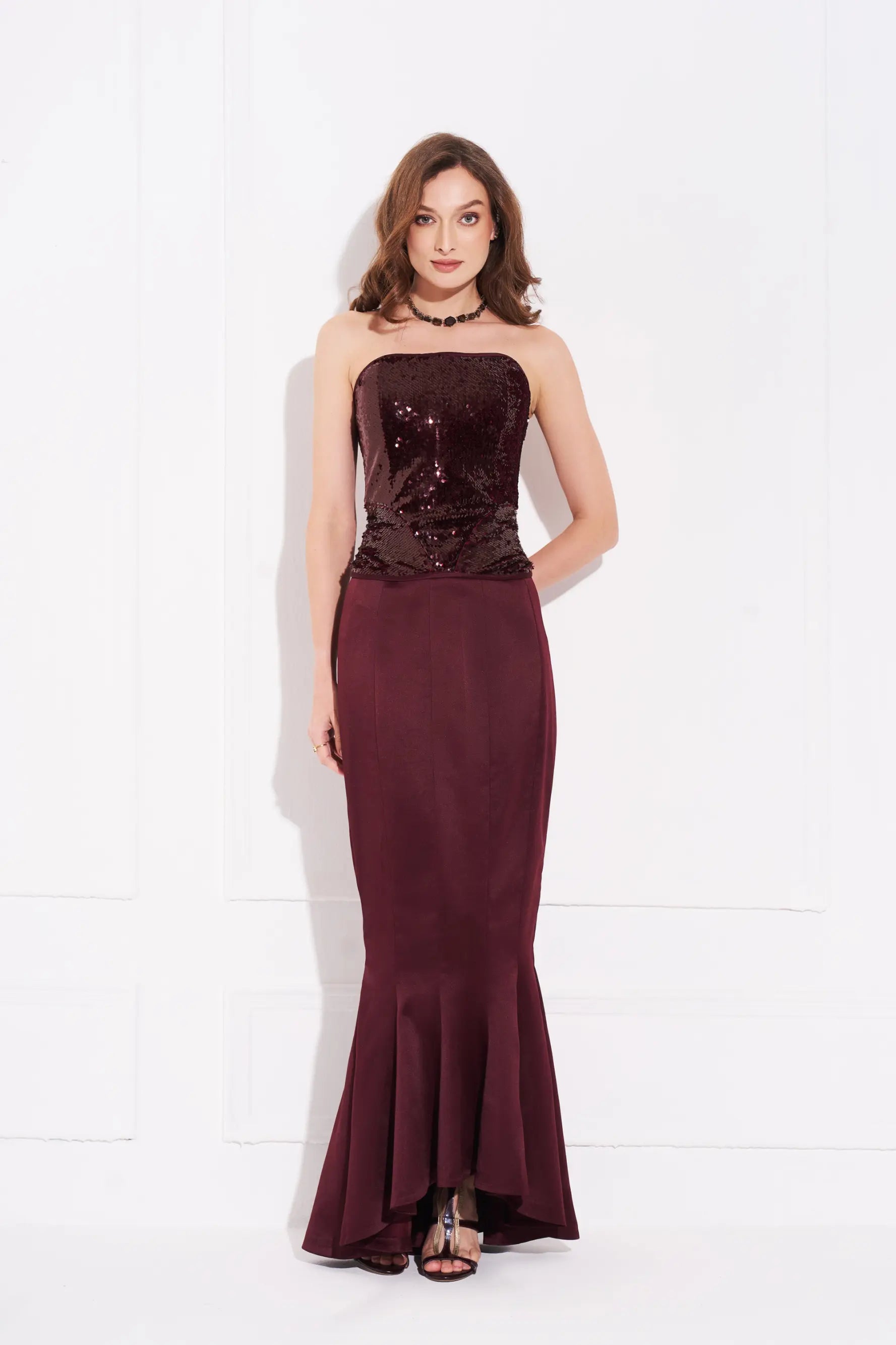 ALEXIS Sequins Corset and Ruffle Midi Skirt Co-ord