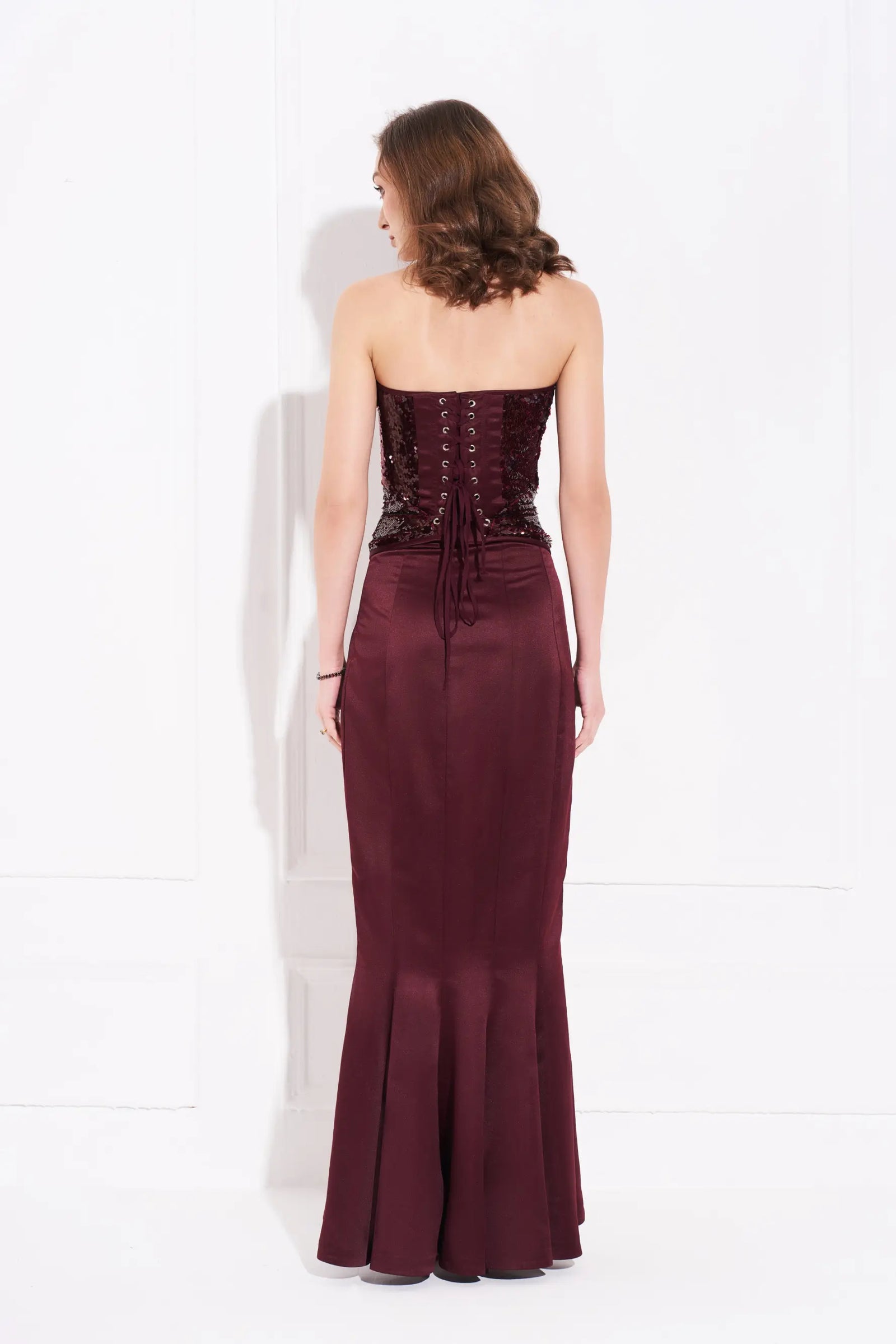 ALEXIS Sequins Corset and Ruffle Midi Skirt Co-ord