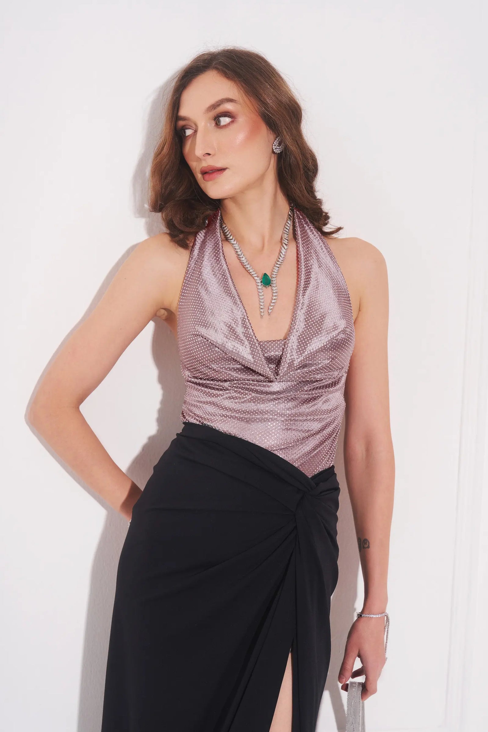 AMY Rhinestone Cowl Top - TOPS