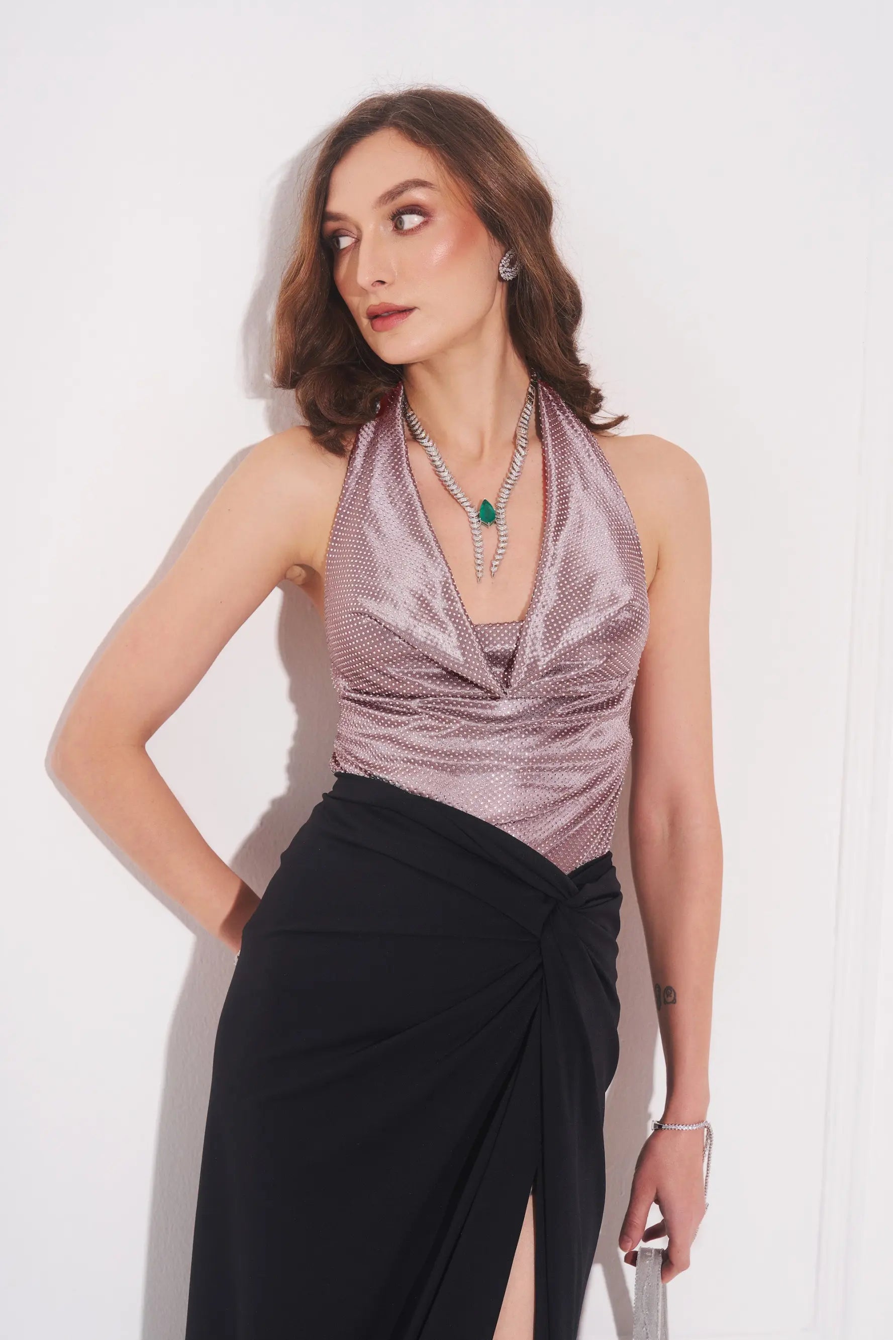 AMY Rhinestone Cowl Top - TOPS