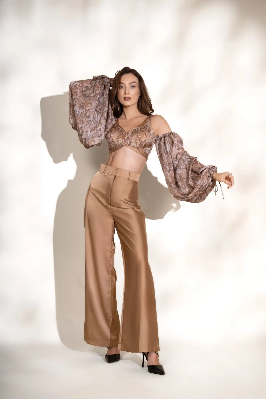 Auric Gold Printed Crop Top and Pants Co-ord Set - SET