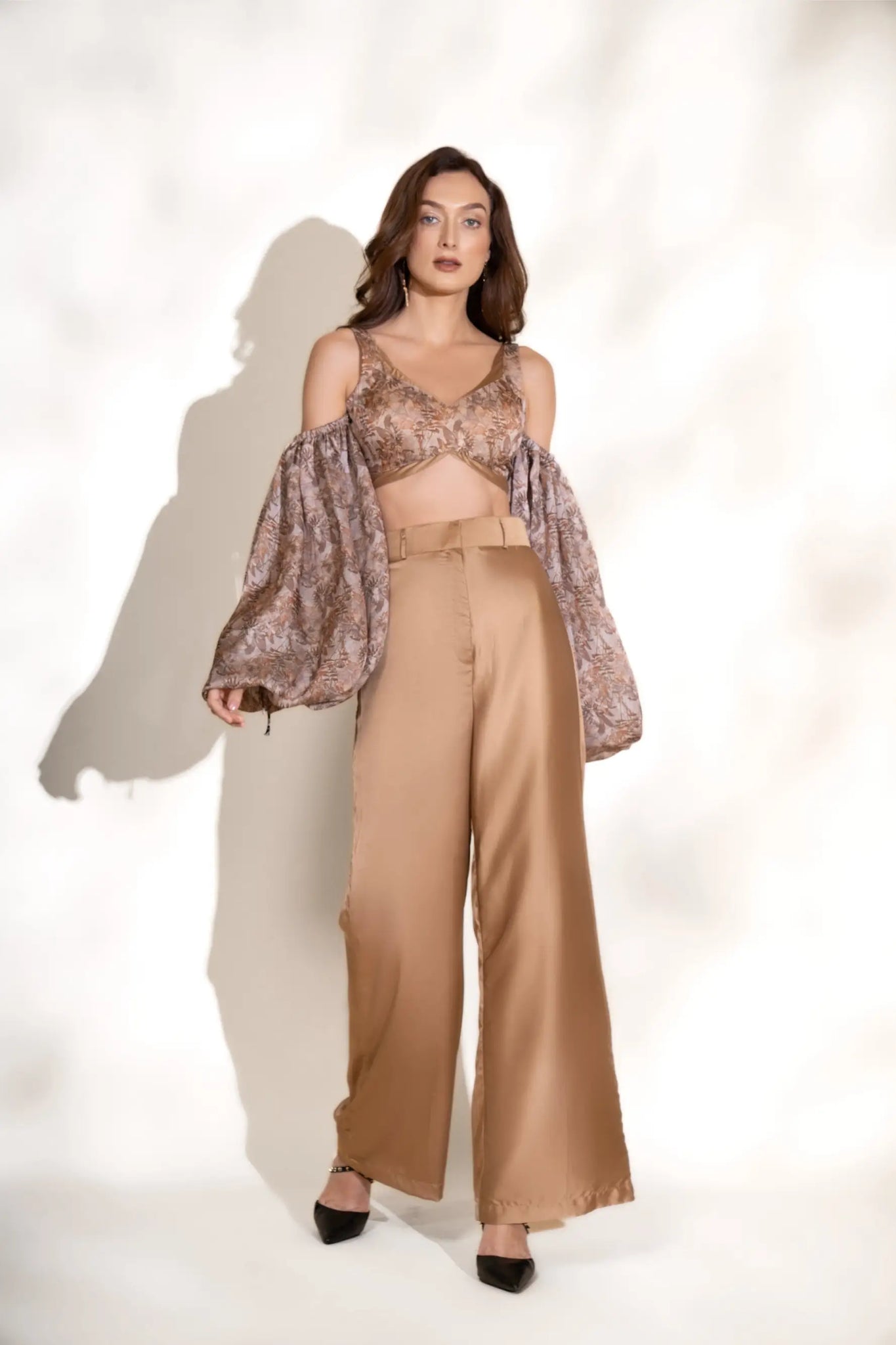 Auric Gold Printed Crop Top and Pants Co-ord Set - SET