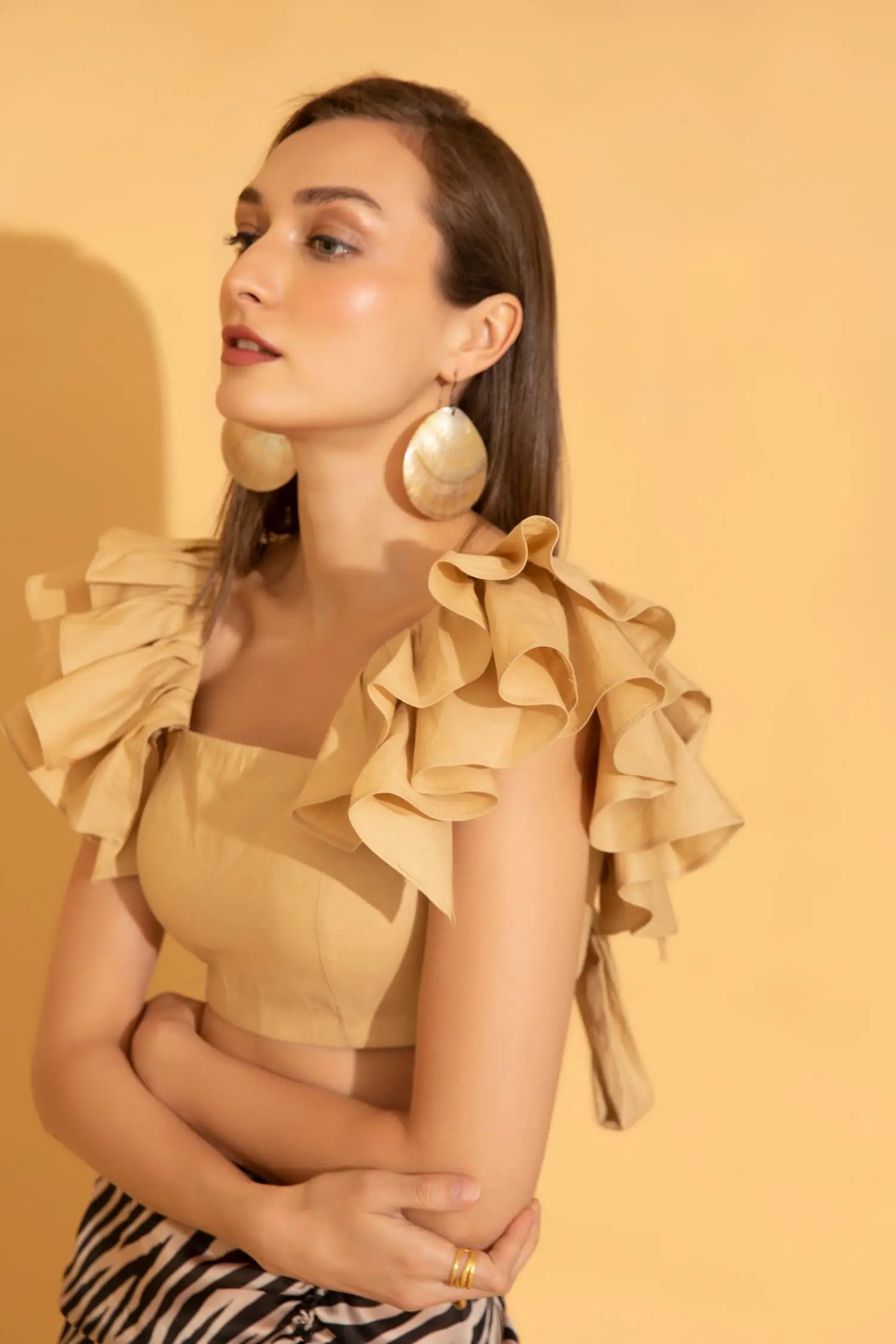 Beige Ruffle Top - TOPS