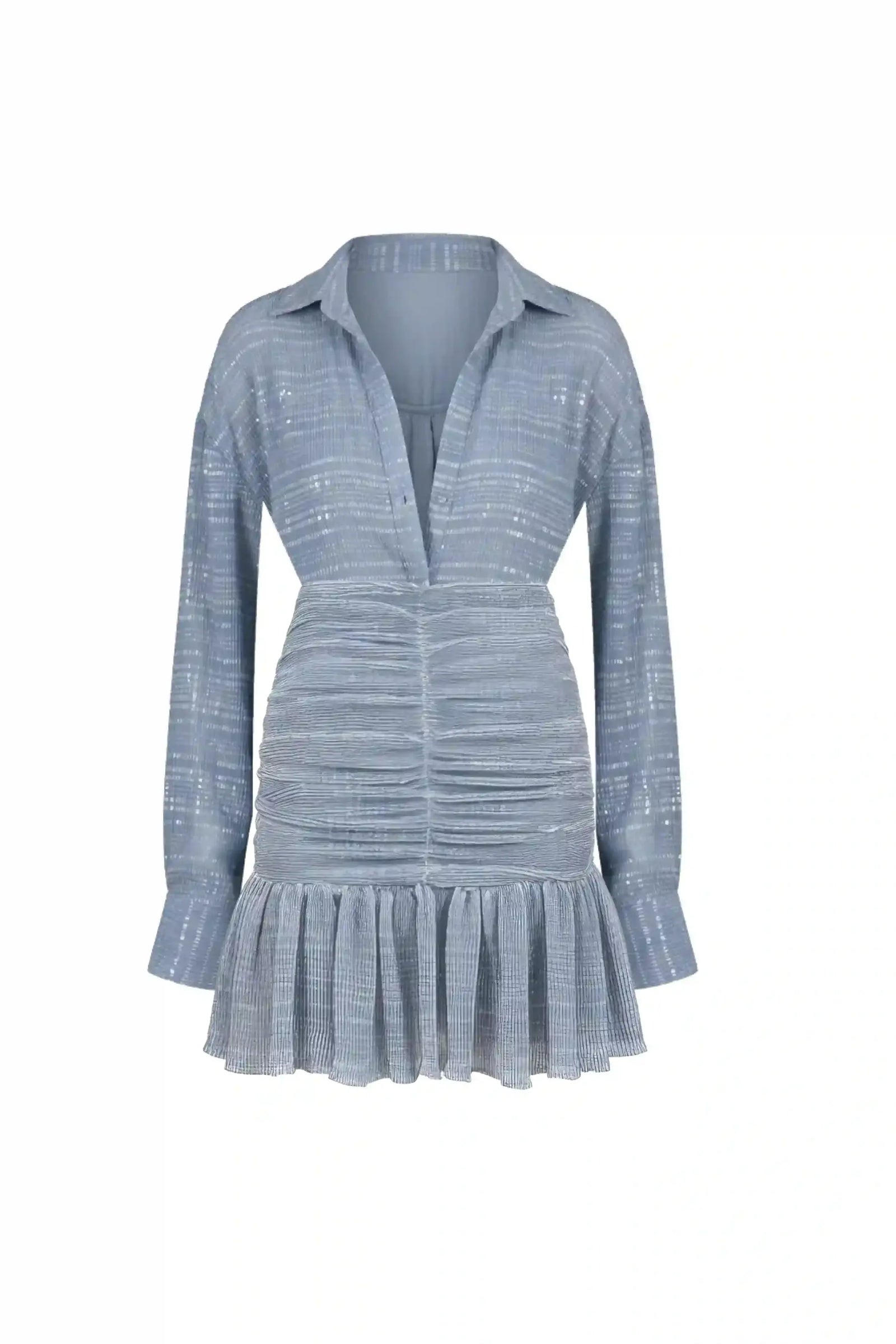 Belle Blue Lurex Shirt and Skirt Co-ord Set - SET