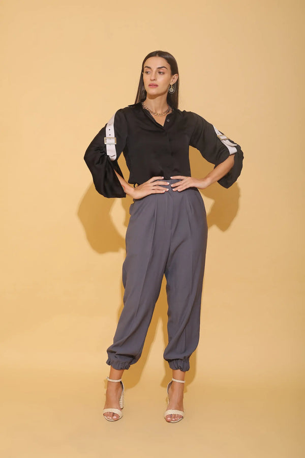 Belted Sleeve Colour Block Shirt - SHIRTS