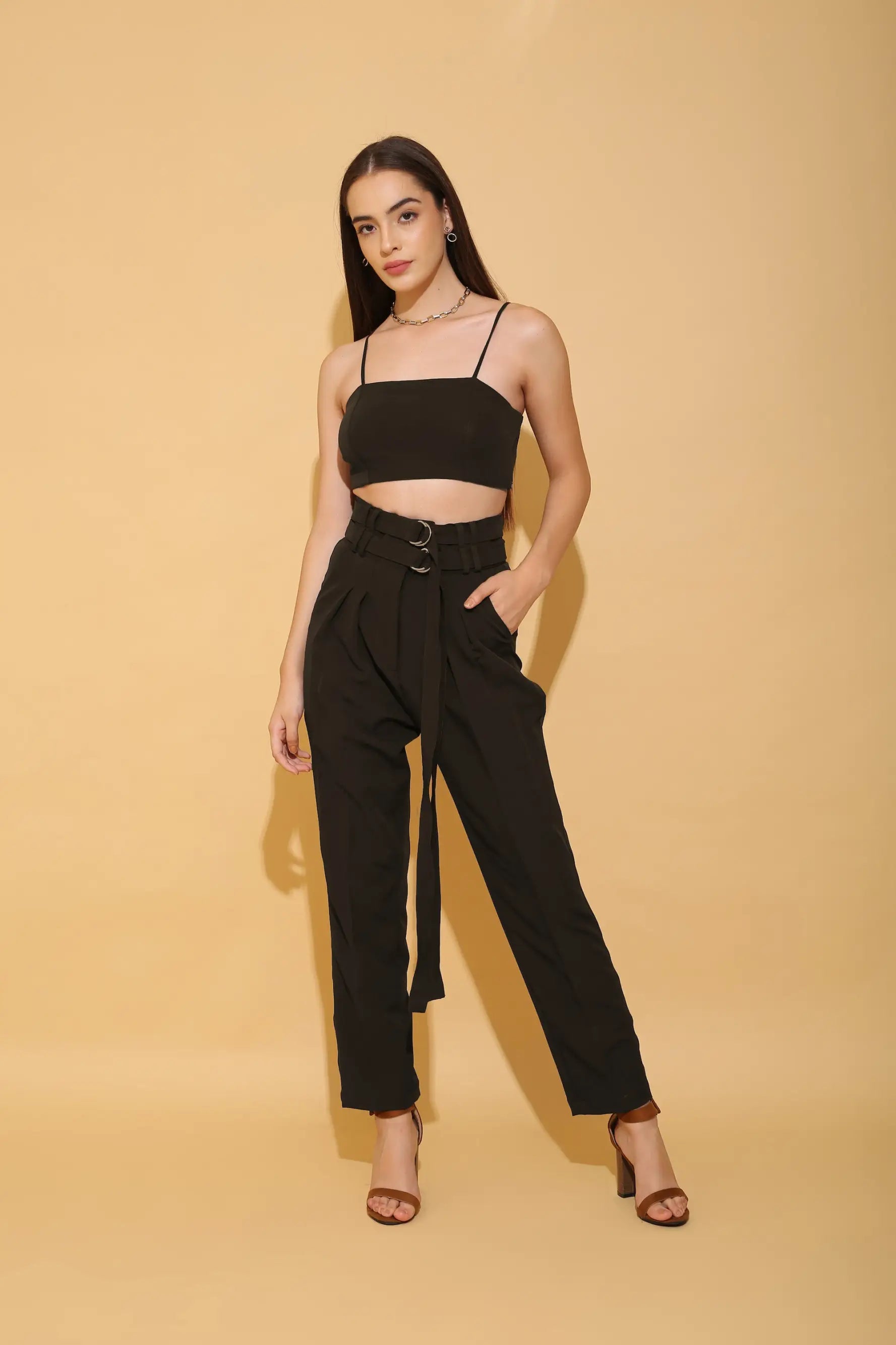 Black Double Belted Pants - PANTS