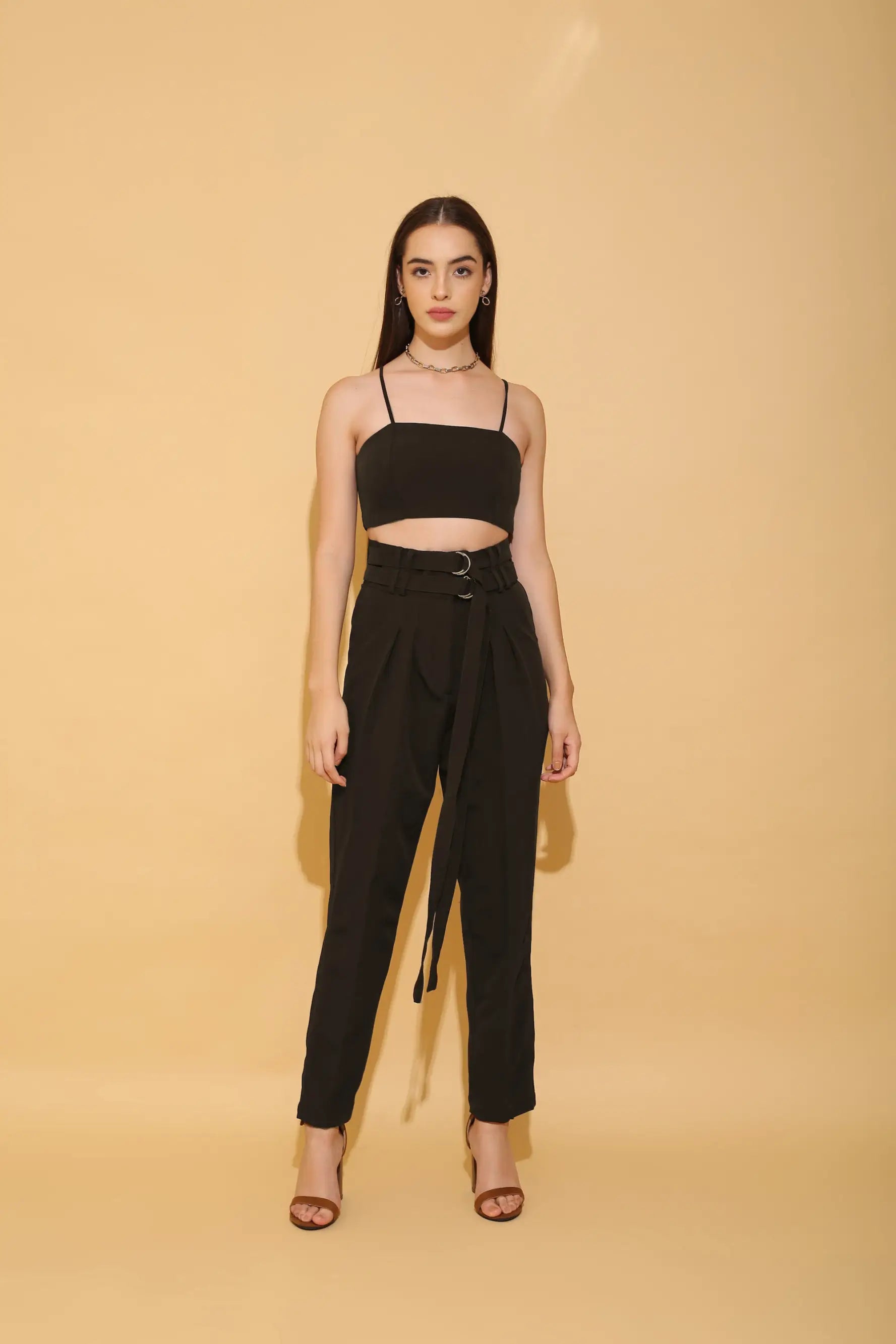 Black Double Belted Pants - PANTS