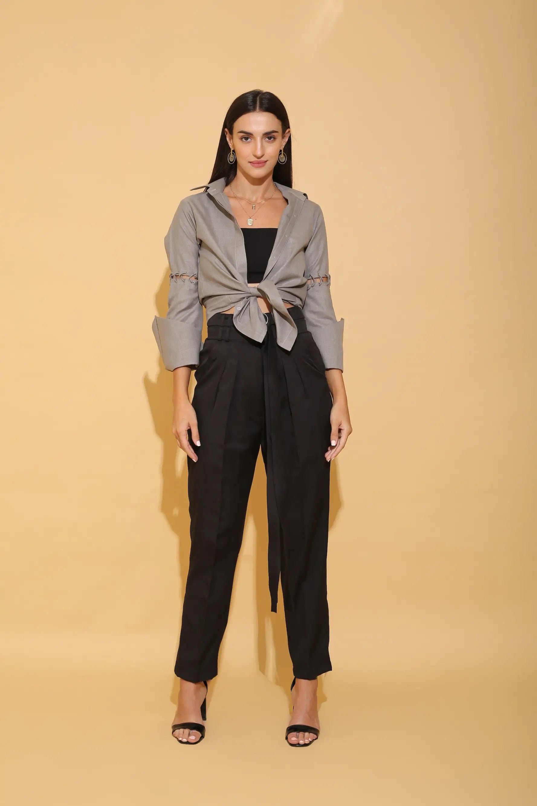 Black Double Belted Pants - PANTS