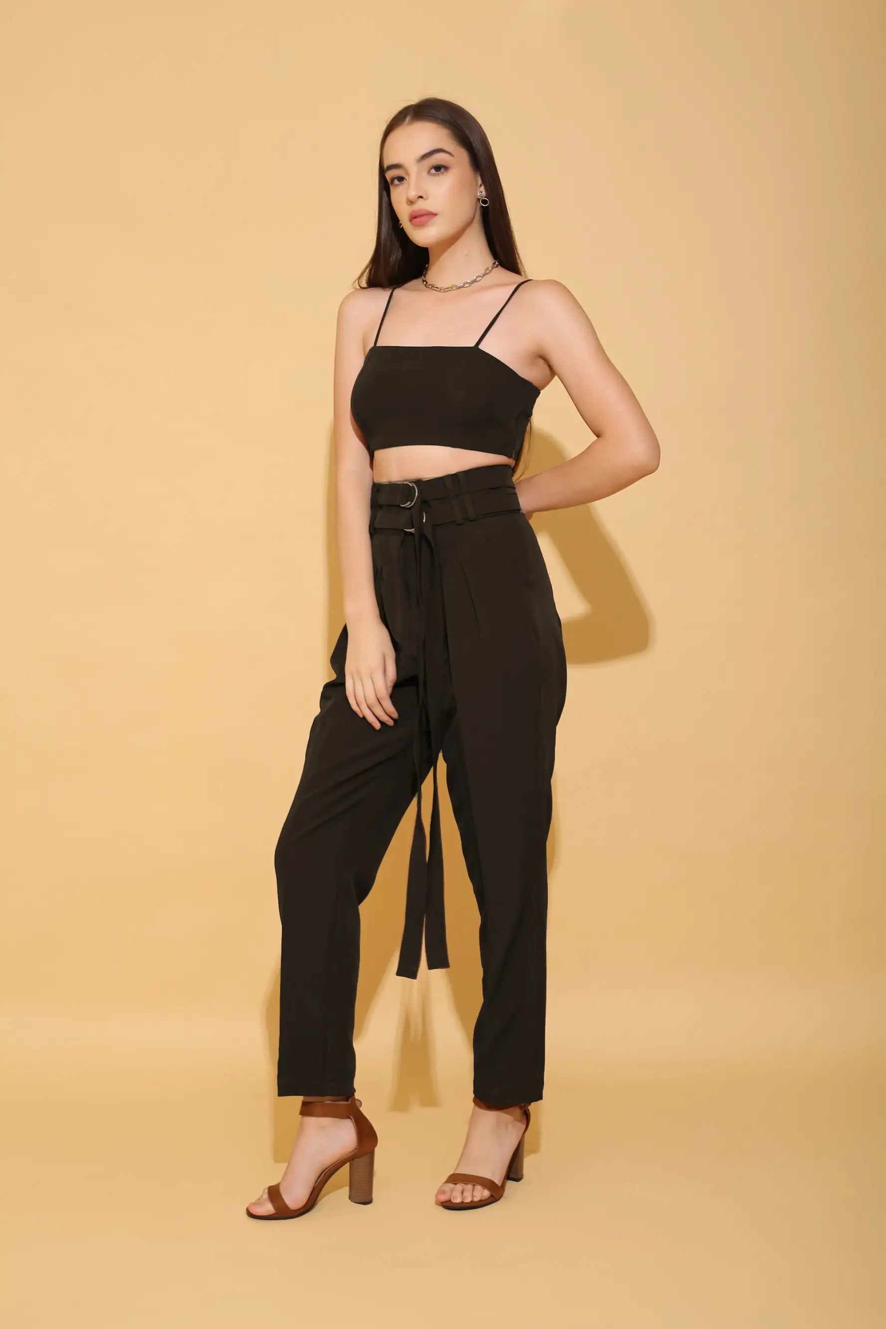 Black Double Belted Pants - PANTS