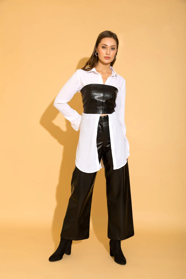 Black Faux Leather Tube Top - TOPS