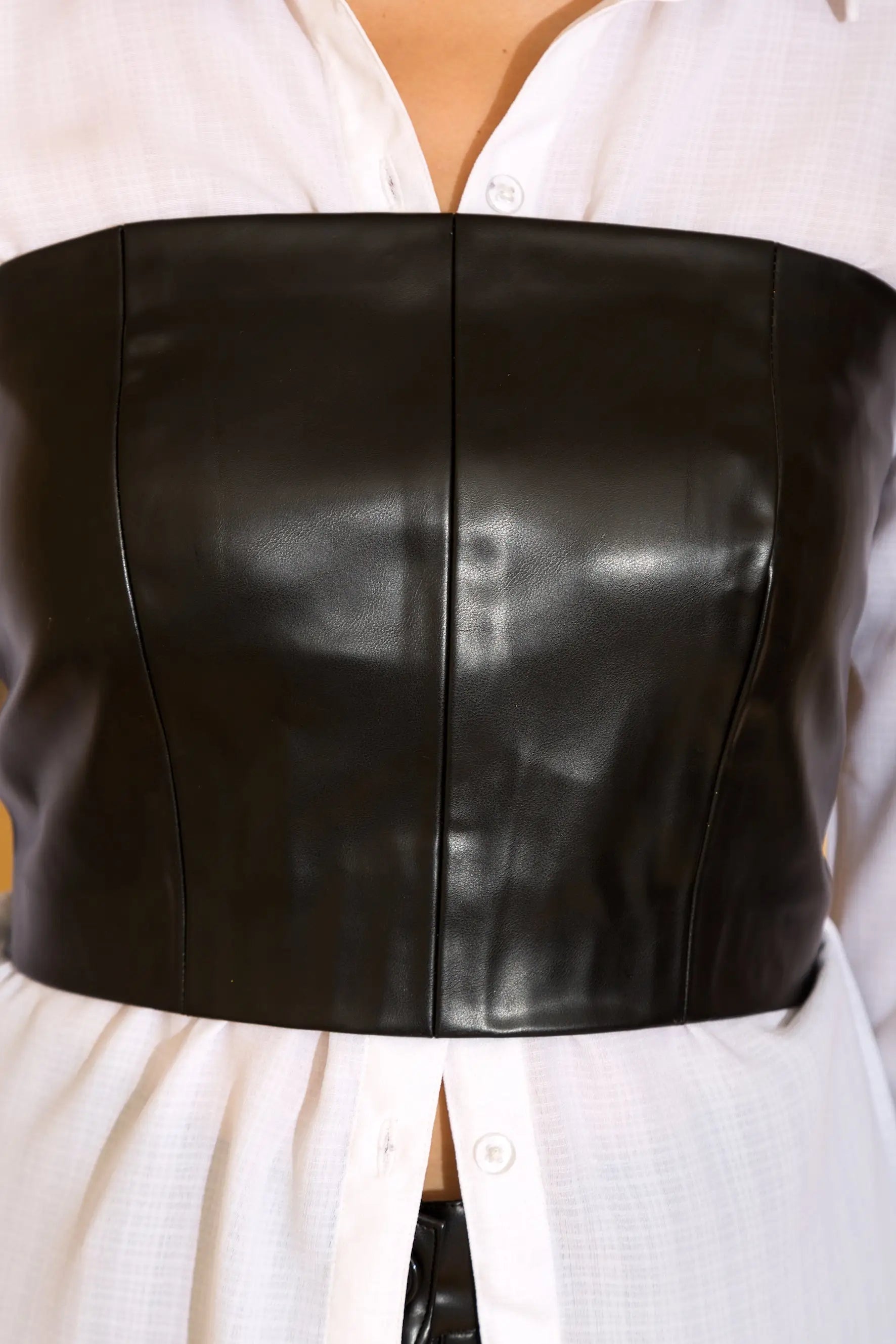 Black Faux Leather Tube Top - TOPS