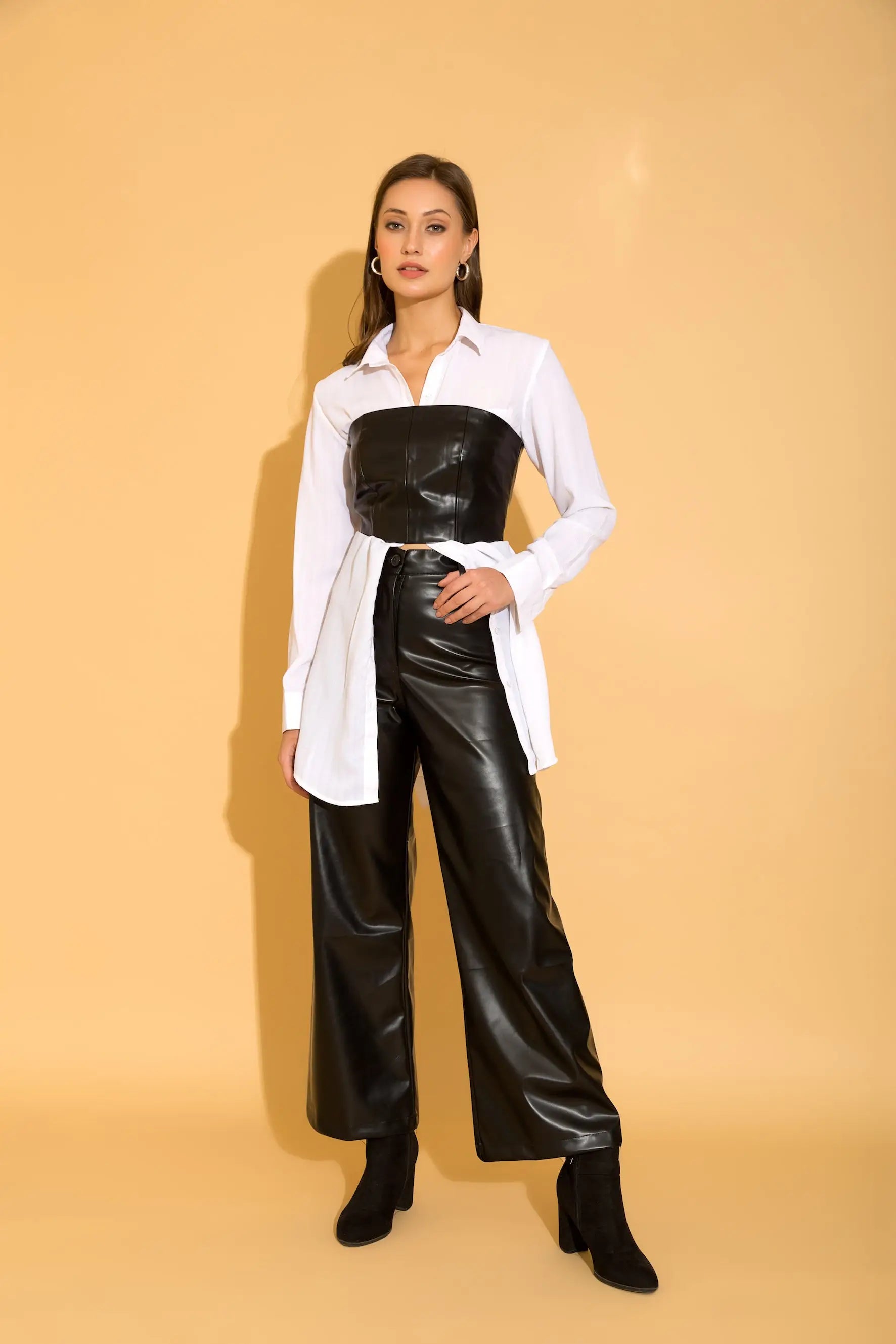 Black Flared Leather Pants - PANTS