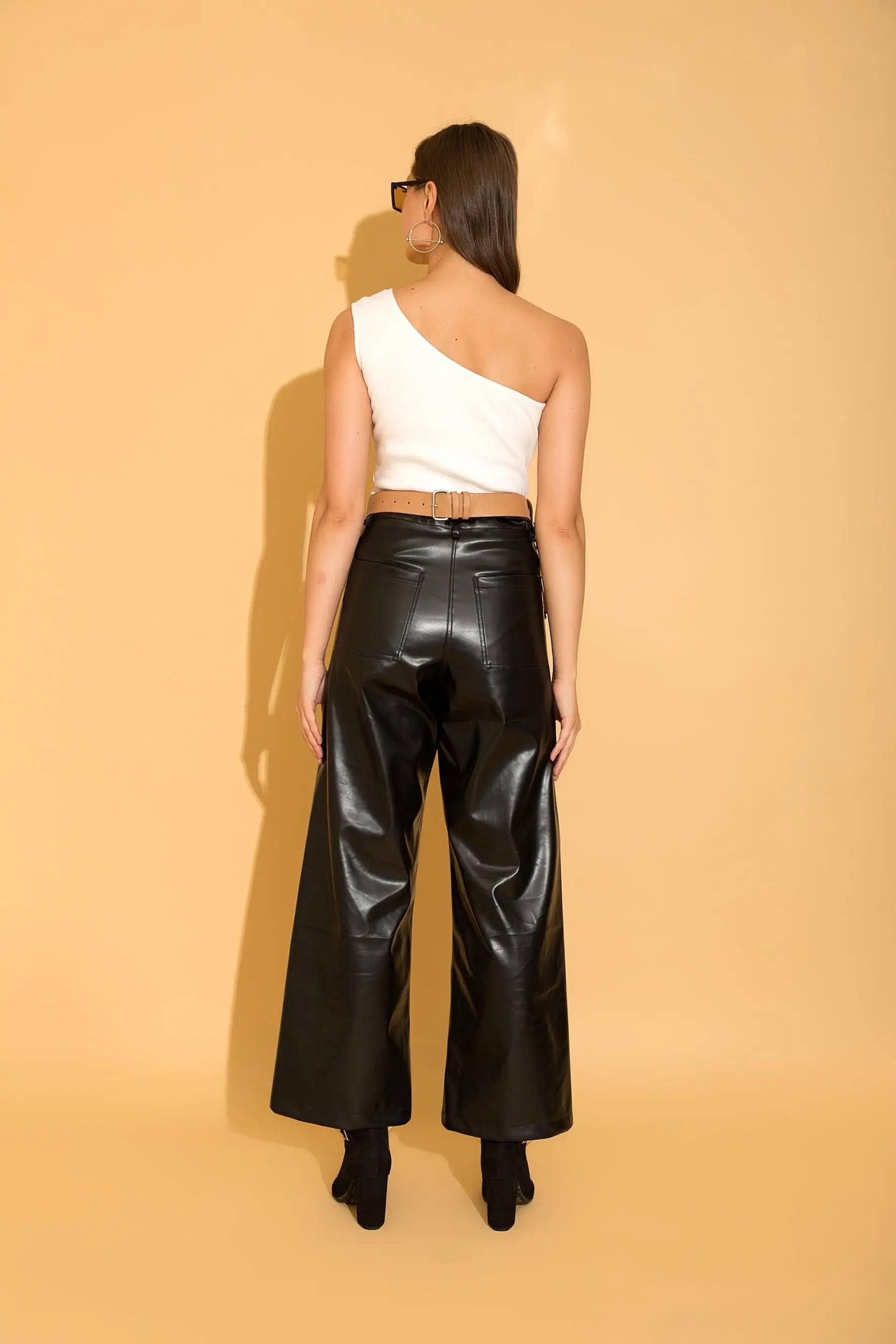 Black Flared Leather Pants - PANTS